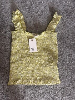 Billabong Yellow Floral Smocked Ruffle Tank Top